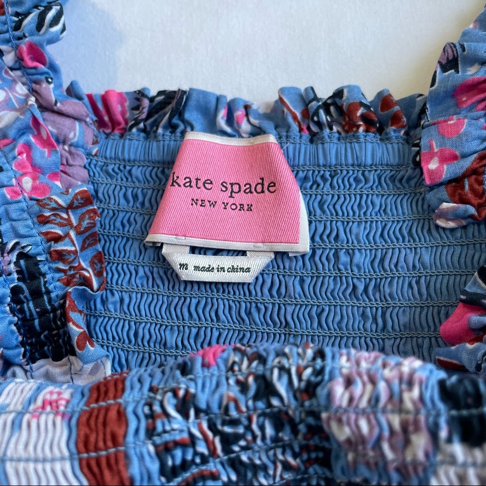 ❤️ Kate Spade Blue Garden Posy Smocked Midi Dress Casual Cotton N3 - Picture 5 of 10